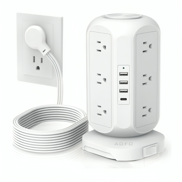 Tower Power Strip Flat Plug with 12 Outlets 4 USB