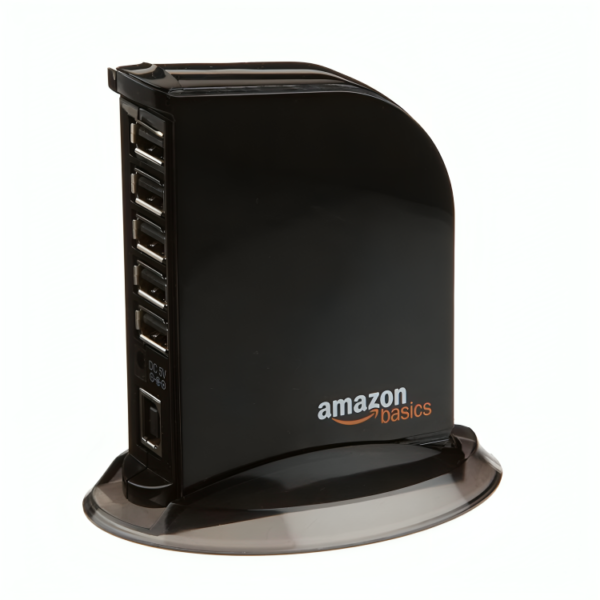 Amazon Basics 7 Port USB 2.0 Hub Tower with 5V/4A Power Adapter, Black