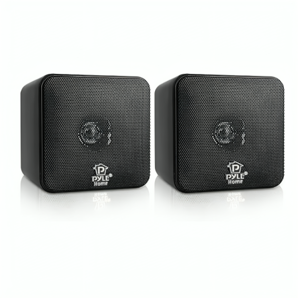 Pyle Home 4” Mini Cube Bookshelf Speakers-Paper Cone Driver, 200 Watt Power