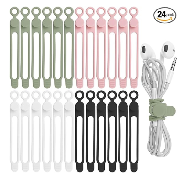 24Pcs Silicone Cable Straps Cord Organizer for Bundling Earphone